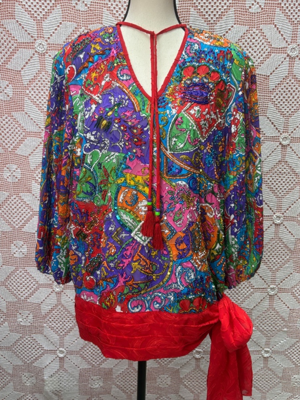 Diane Freis Vintage Beaded Silk Blouse Top